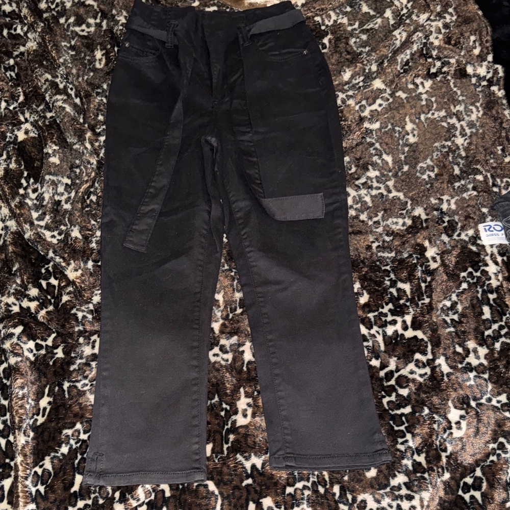 Boom Boom Jeans Black Kids Cargo-Style Jeans with Waist Tie